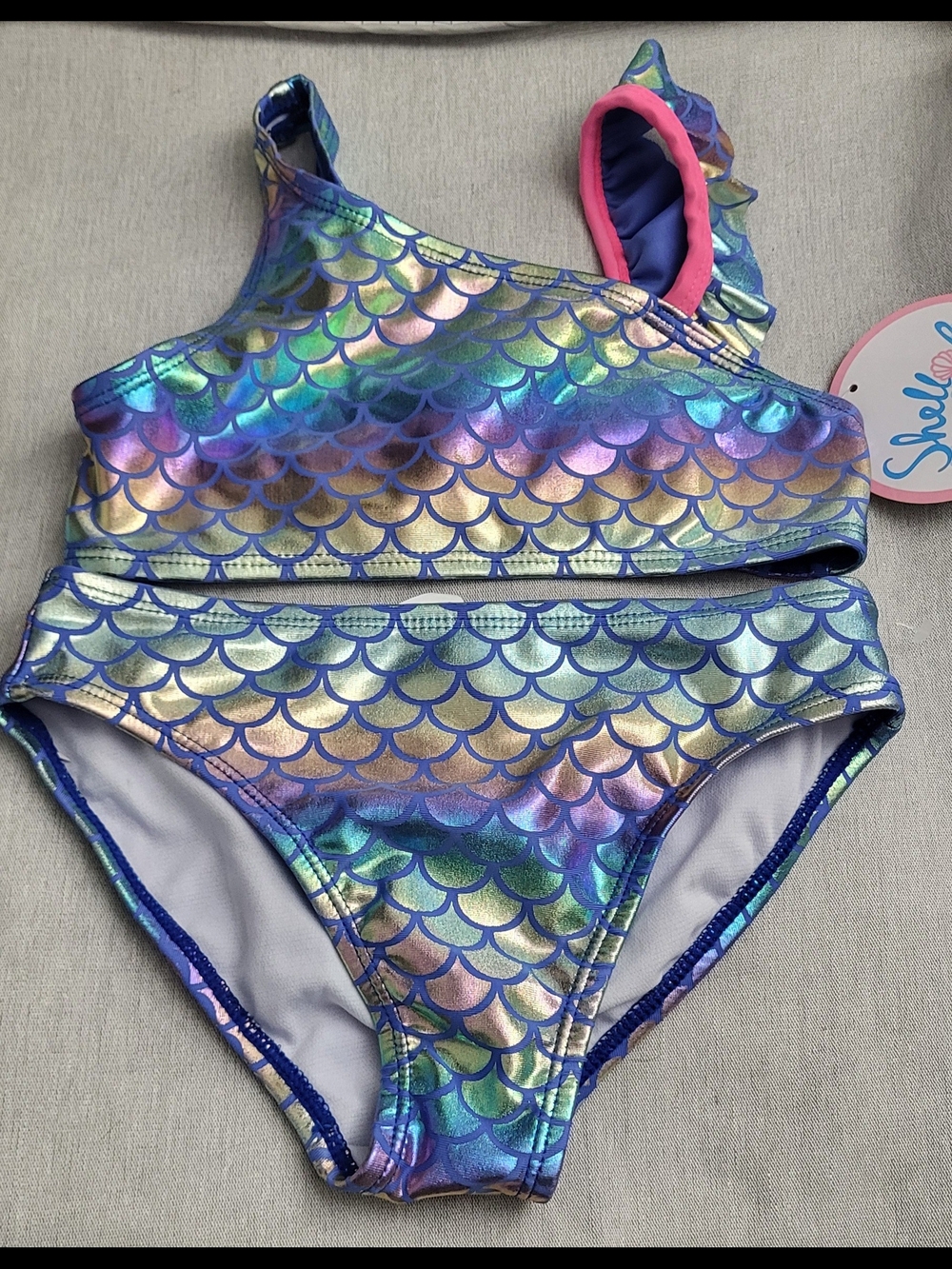 Girls Shimmery Mermaid-Scale Bikini - Iridescent Blue-Purple